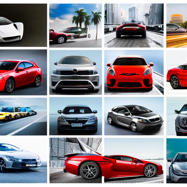 Collage of diverse car models, showcasing the variety of cars available for rental from different perspectives.