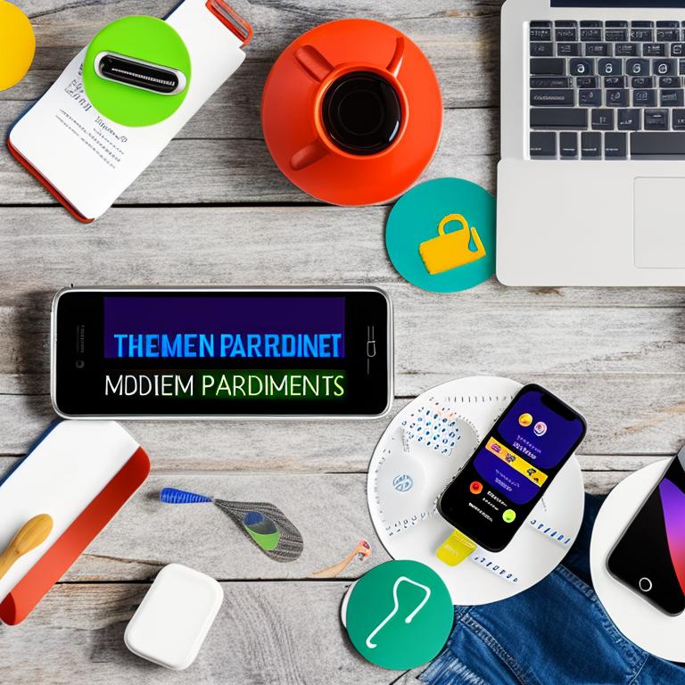 Collage of modern parenting tools and technologies, including screens, mobile apps, telehealth platforms, and children engaging in balanced screen time activities.
