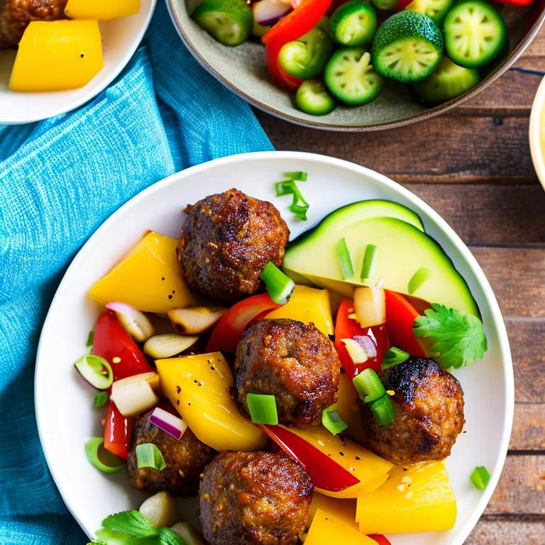 A delectable Hawaiian meatball recipe featuring a tropical twist with pineapple and a savory beef and garlic infusion, perfect for dinner or appetizers, enhanced with fresh vegetables.