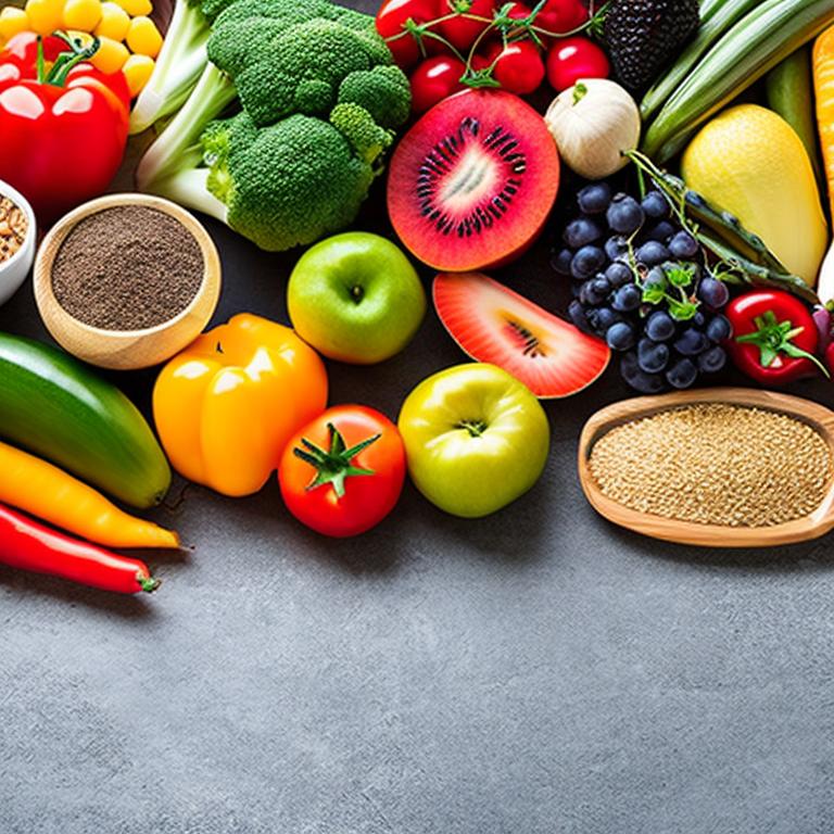 An image showcasing a variety of colorful fruits, vegetables, lean proteins, and whole grains, symbolizing the importance of balanced meals and dietary tips for achieving fitness goals and optimal health.