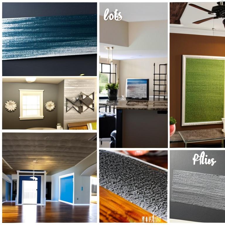 A collage of images showcasing various spray painting techniques for textured finishes on walls, ceilings, and furniture, including texturing and knockdown techniques, spray painting tips, repainting furniture with texture, and spray painting do's and don'ts, illustrating the transformation of spaces with professional results and creative flair.